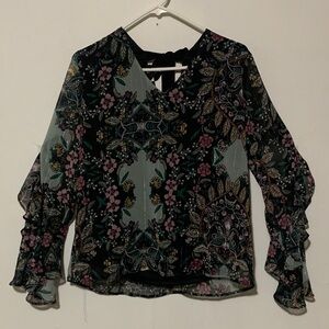 A. Byer Black and Purple Floral Blouse